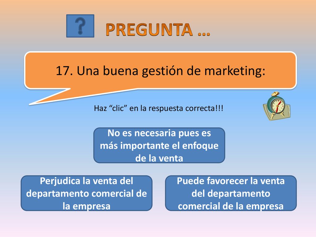 PREGUNTA … 17. Una buena gestión de marketing: