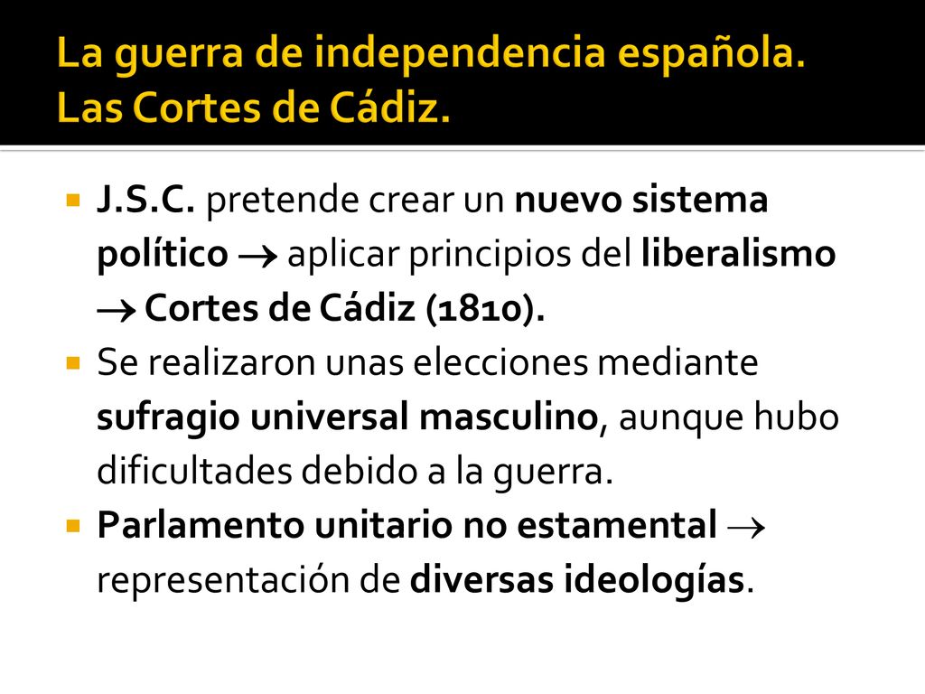 La guerra de independencia española. Las Cortes de Cádiz.