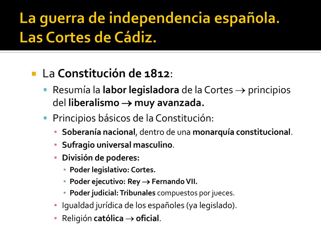 La guerra de independencia española. Las Cortes de Cádiz.