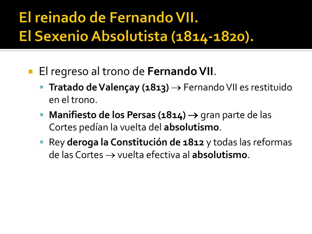 El reinado de Fernando VII. El Sexenio Absolutista ( ).