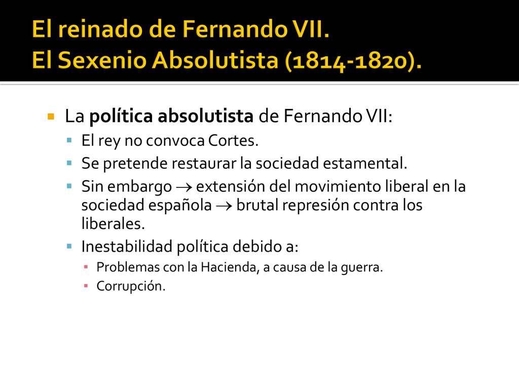 El reinado de Fernando VII. El Sexenio Absolutista ( ).