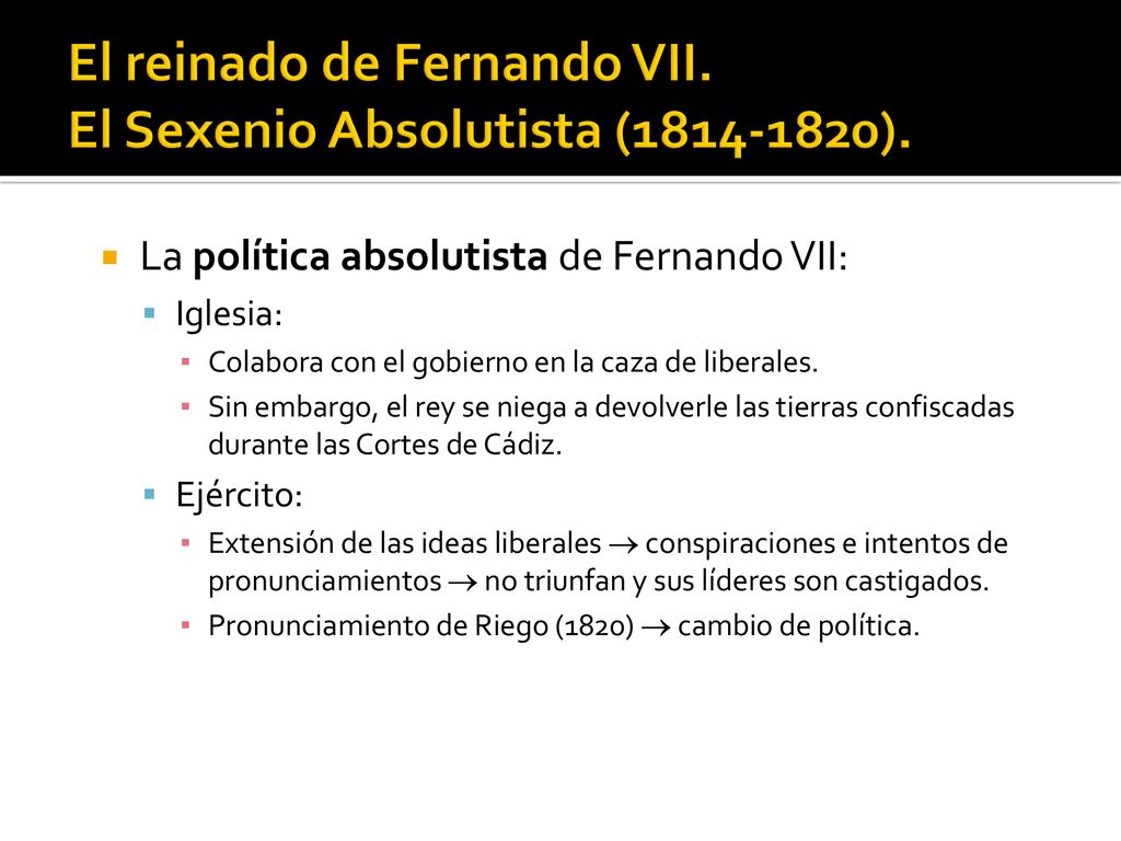 El reinado de Fernando VII. El Sexenio Absolutista ( ).