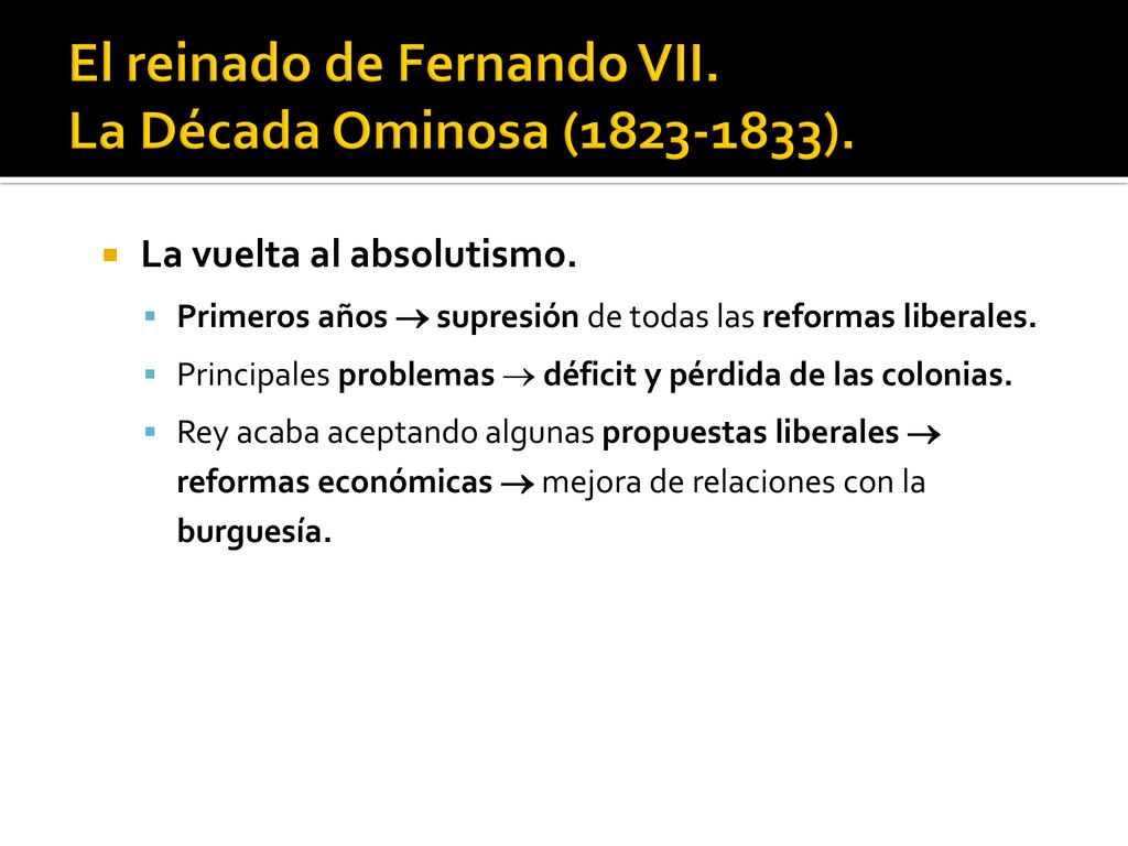 El reinado de Fernando VII. La Década Ominosa ( ).