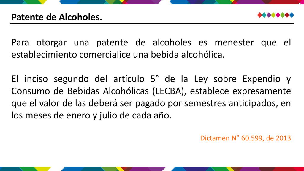 Patente de Alcoholes. Para otorgar una patente de alcoholes es menester que el establecimiento comercialice una bebida alcohólica.