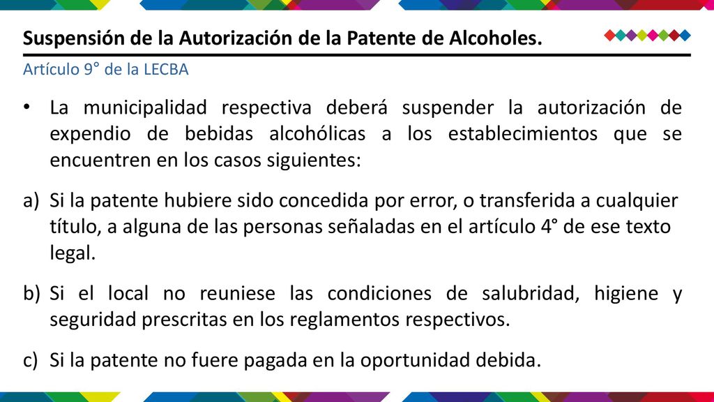Suspensión de la Autorización de la Patente de Alcoholes.