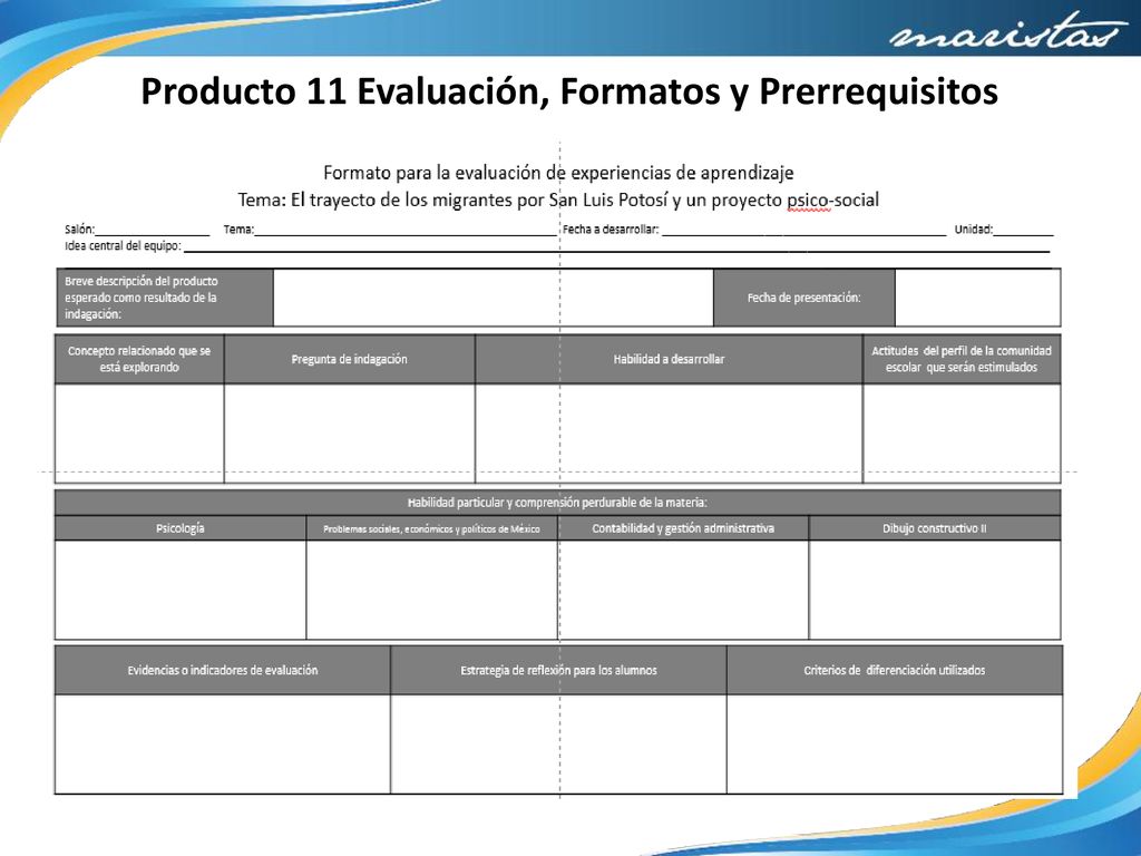 Producto 11 Evaluación, Formatos y Prerrequisitos
