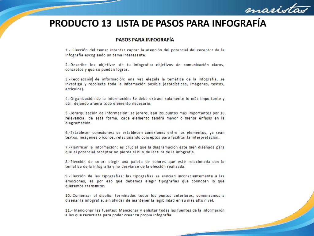 PRODUCTO 13 LISTA DE PASOS PARA INFOGRAFÍA