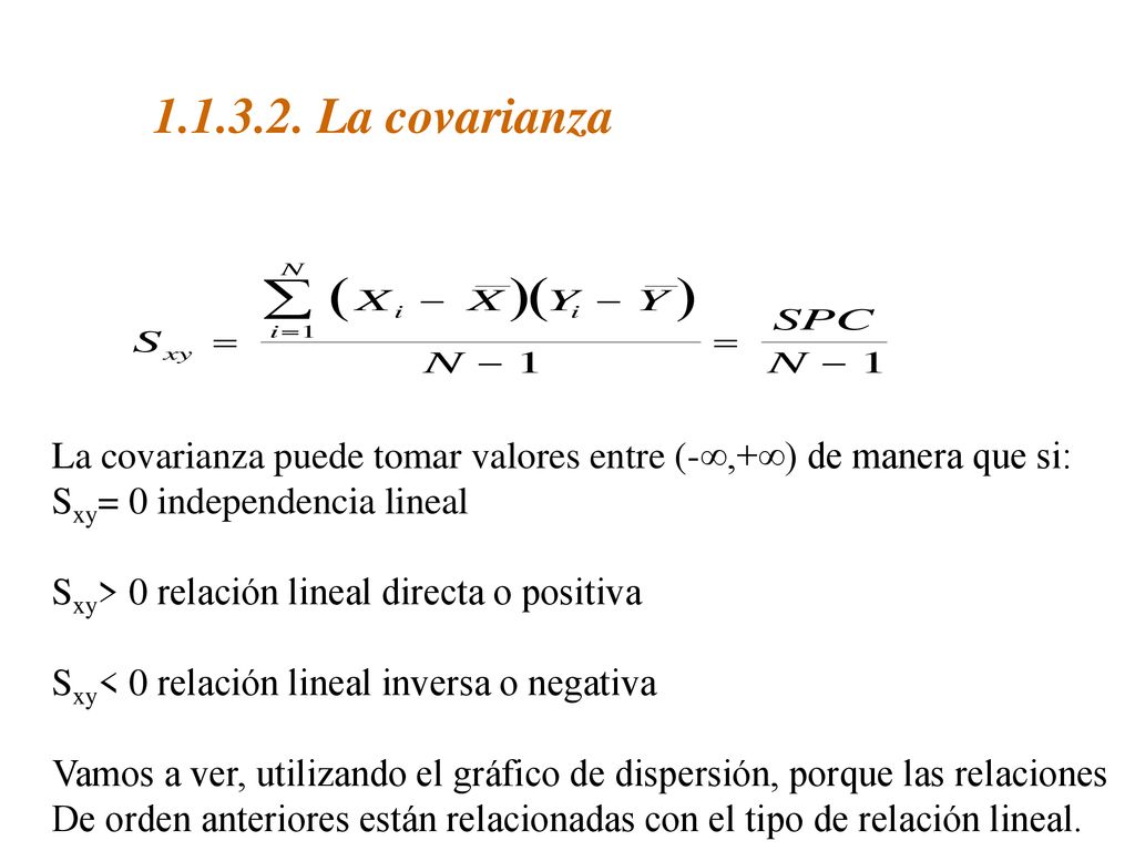La covarianza puede tomar valores entre (-∞,+∞) de manera que si:
