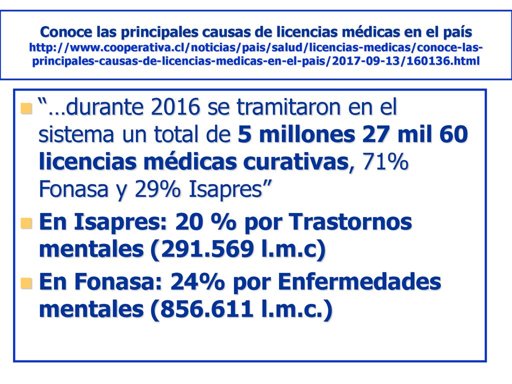 En Isapres: 20 % por Trastornos mentales ( l.m.c)