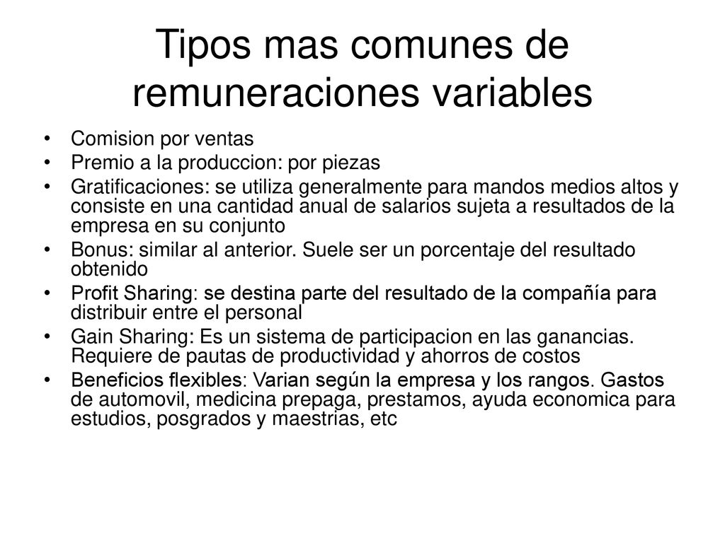Tipos mas comunes de remuneraciones variables