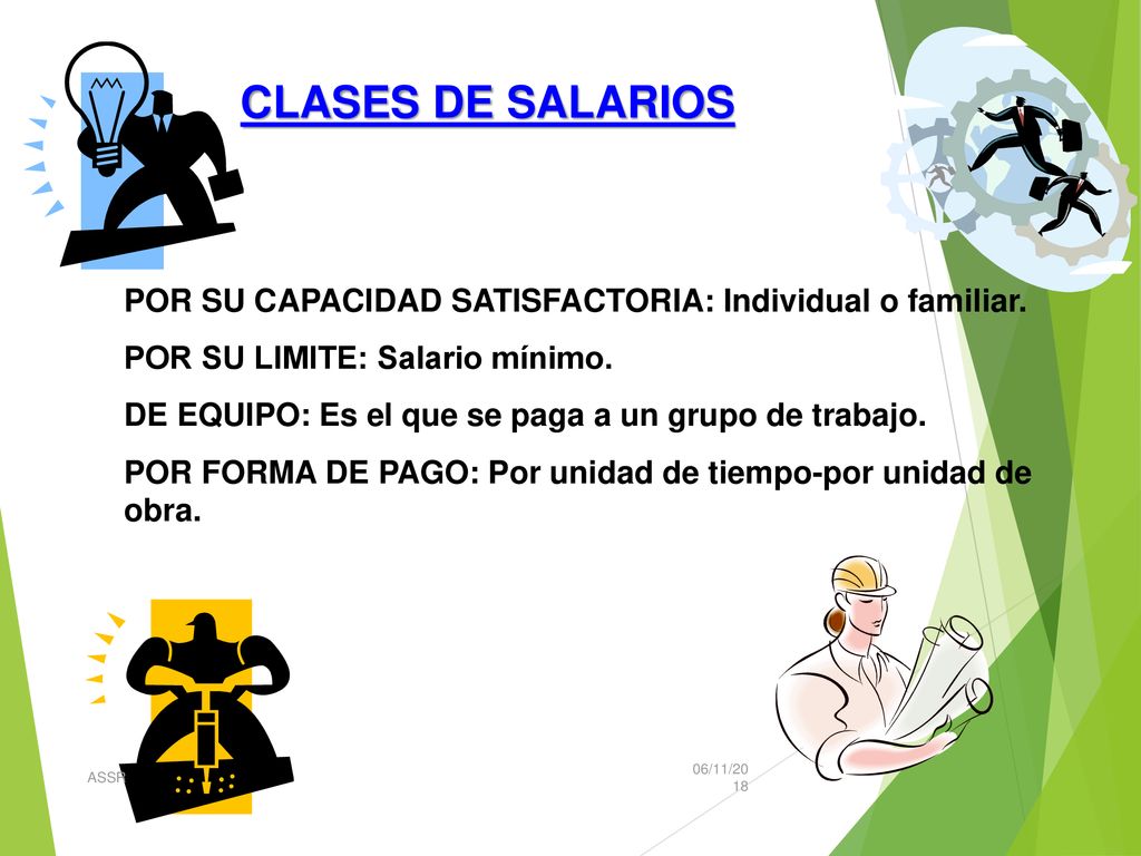 CLASES DE SALARIOS POR SU CAPACIDAD SATISFACTORIA: Individual o familiar. POR SU LIMITE: Salario mínimo.