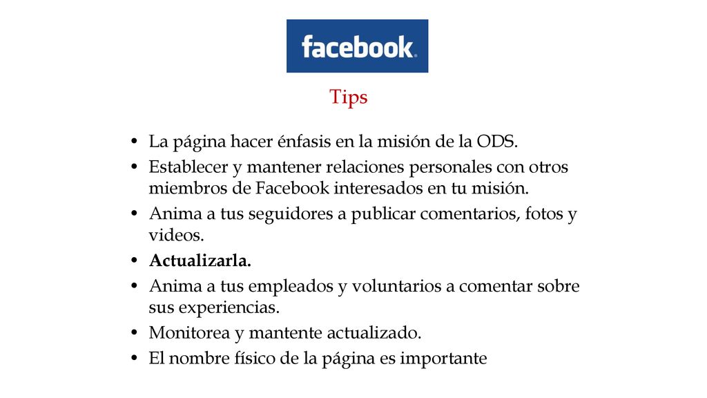 Tips La página hacer énfasis en la misión de la ODS.