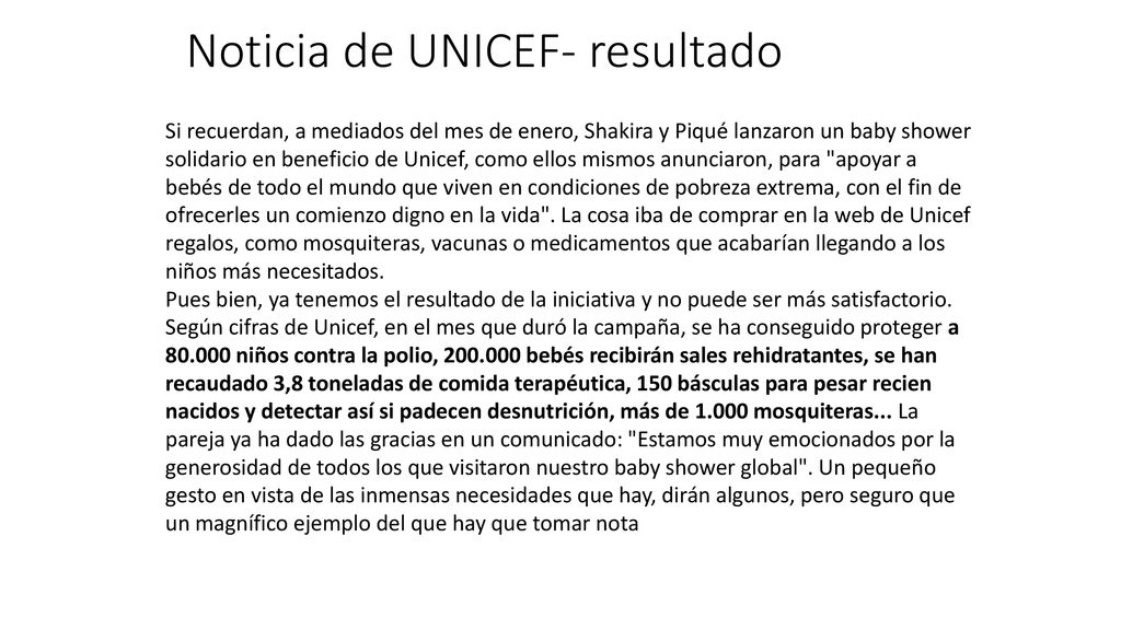 Noticia de UNICEF- resultado