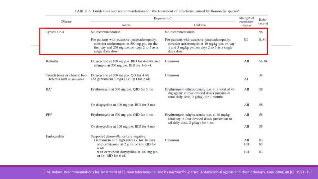 J. M. Rolain. Recommendations for Treatment of Human Infections Caused by Bartonella Species.