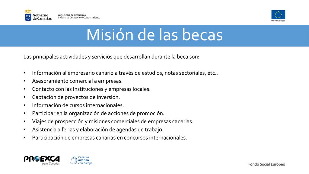 Misión de las becas Las principales actividades y servicios que desarrollan durante la beca son: