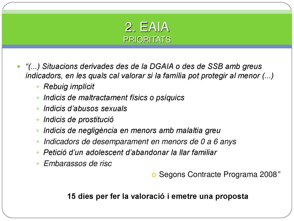 15 dies per fer la valoració i emetre una proposta