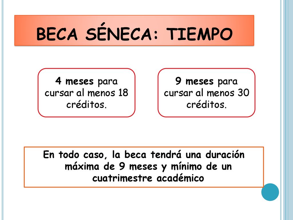 BECA SÉNECA: TIEMPO 4 meses para cursar al menos 18 créditos.