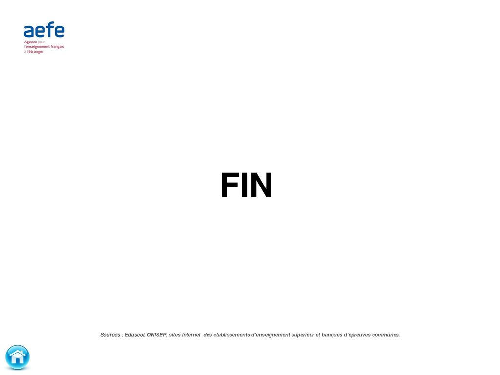 FIN Sources : Eduscol, ONISEP, sites Internet des établissements d’enseignement supérieur et banques d’épreuves communes.