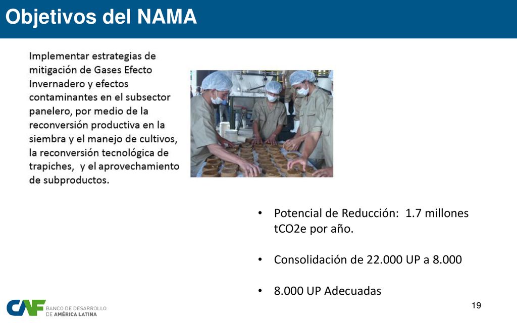 Objetivos del NAMA Potencial de Reducción: 1.7 millones tCO2e por año.
