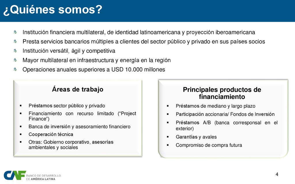 Principales productos de financiamiento