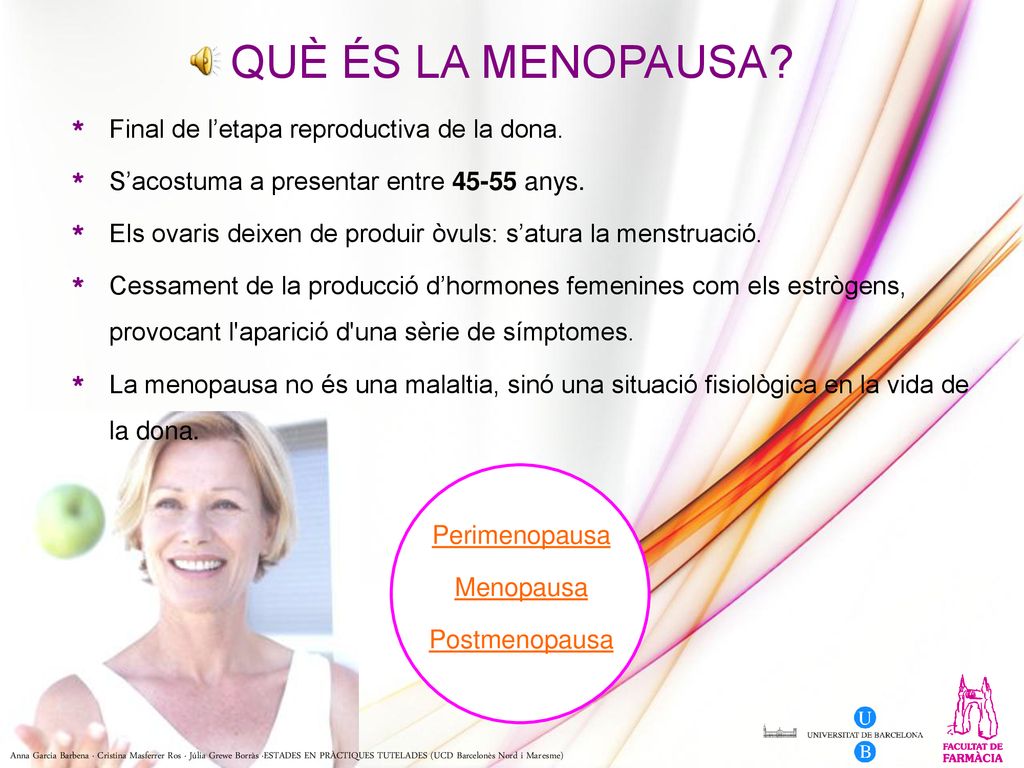 QUÈ ÉS LA MENOPAUSA * Final de l’etapa reproductiva de la dona.