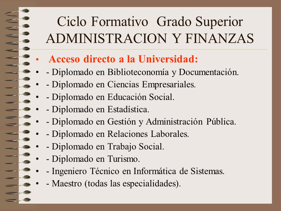 Ciclo Formativo Grado Superior ADMINISTRACION Y FINANZAS