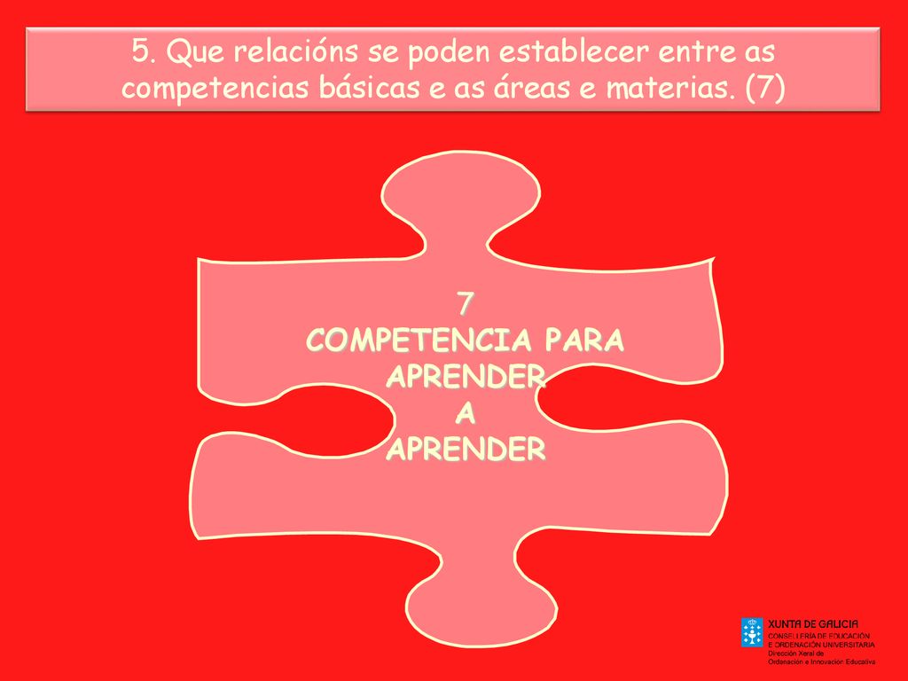 5. Que relacións se poden establecer entre as competencias básicas e as áreas e materias. (7)