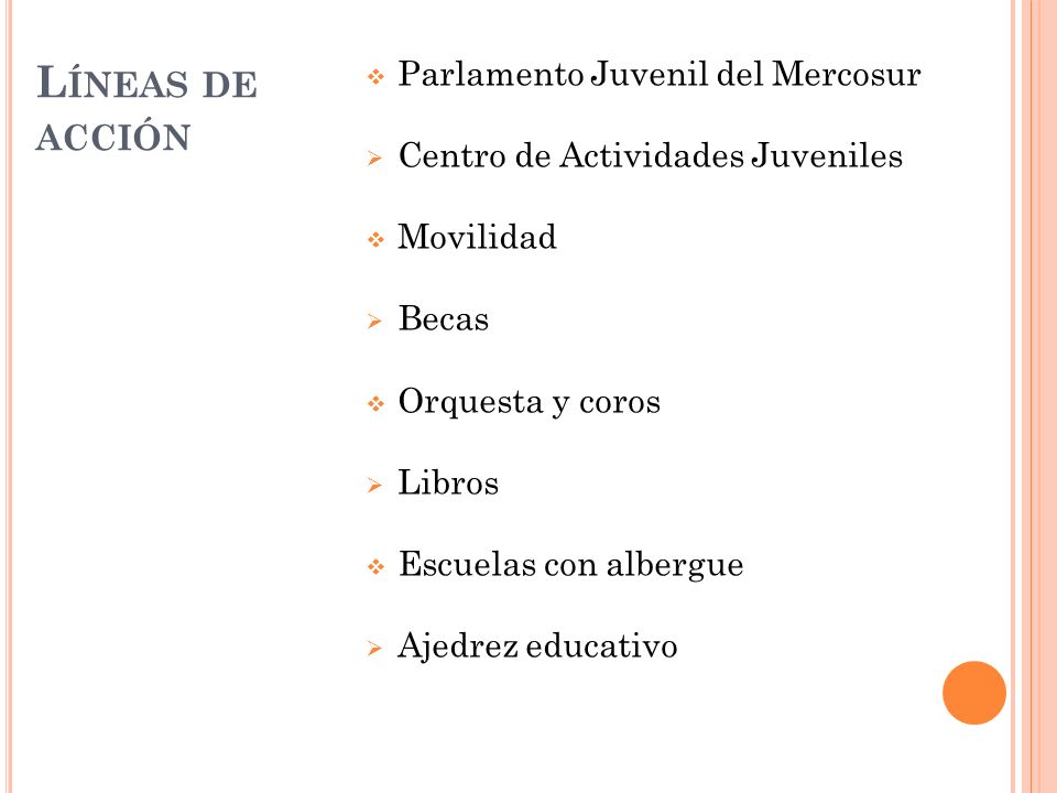 Líneas de acción Parlamento Juvenil del Mercosur