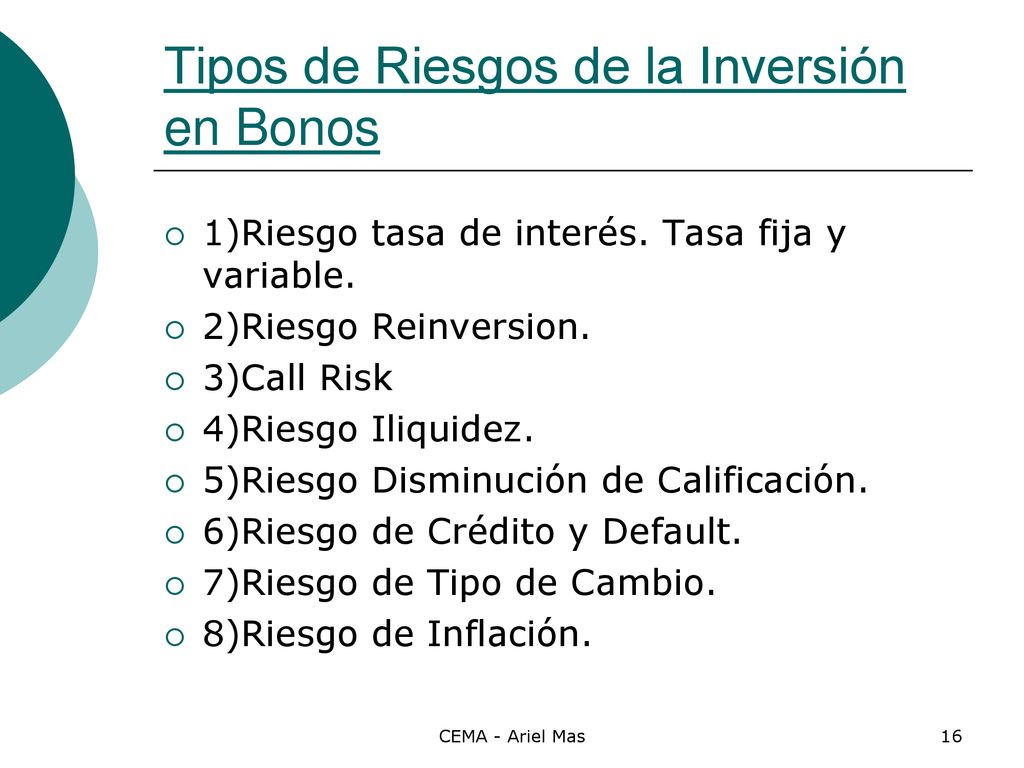 Tipos de Riesgos de la Inversión en Bonos