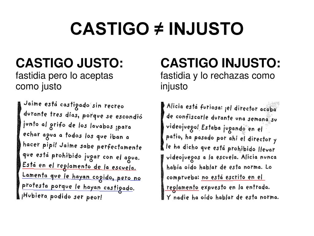 CASTIGO ≠ INJUSTO CASTIGO JUSTO: fastidia pero lo aceptas como justo