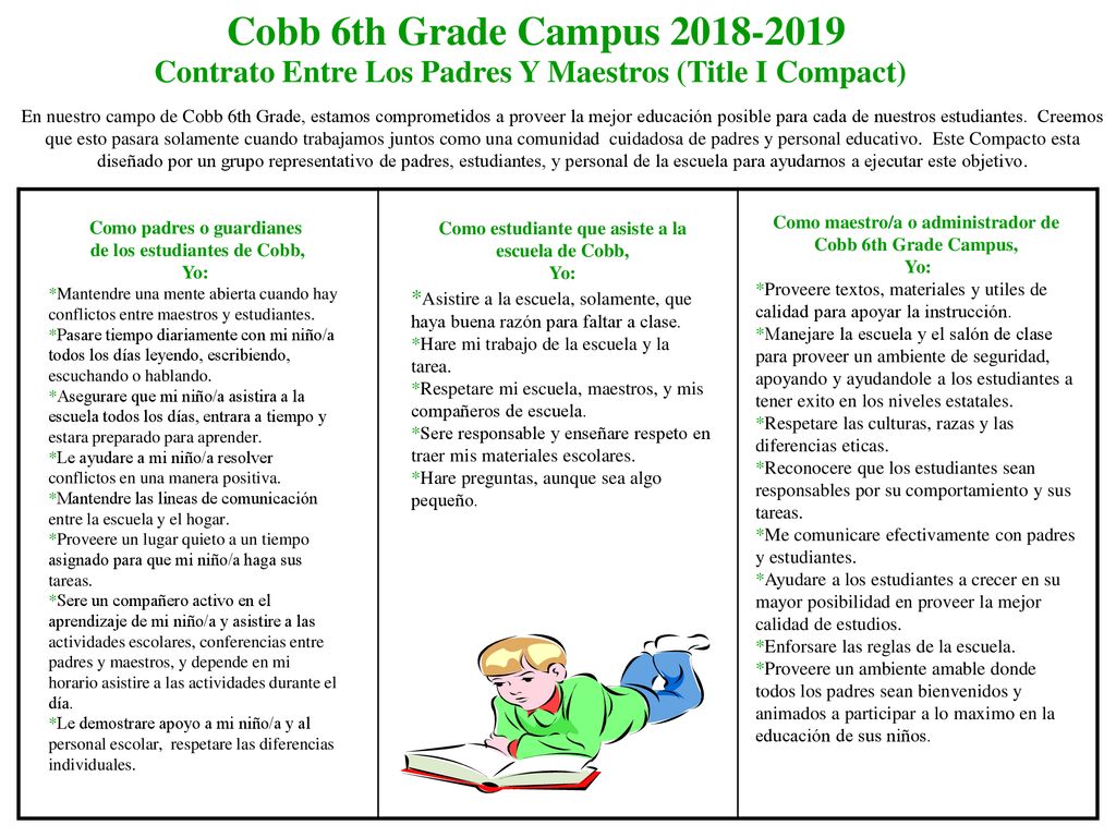 Cobb 6th Grade Campus Contrato Entre Los Padres Y Maestros (Title I Compact)