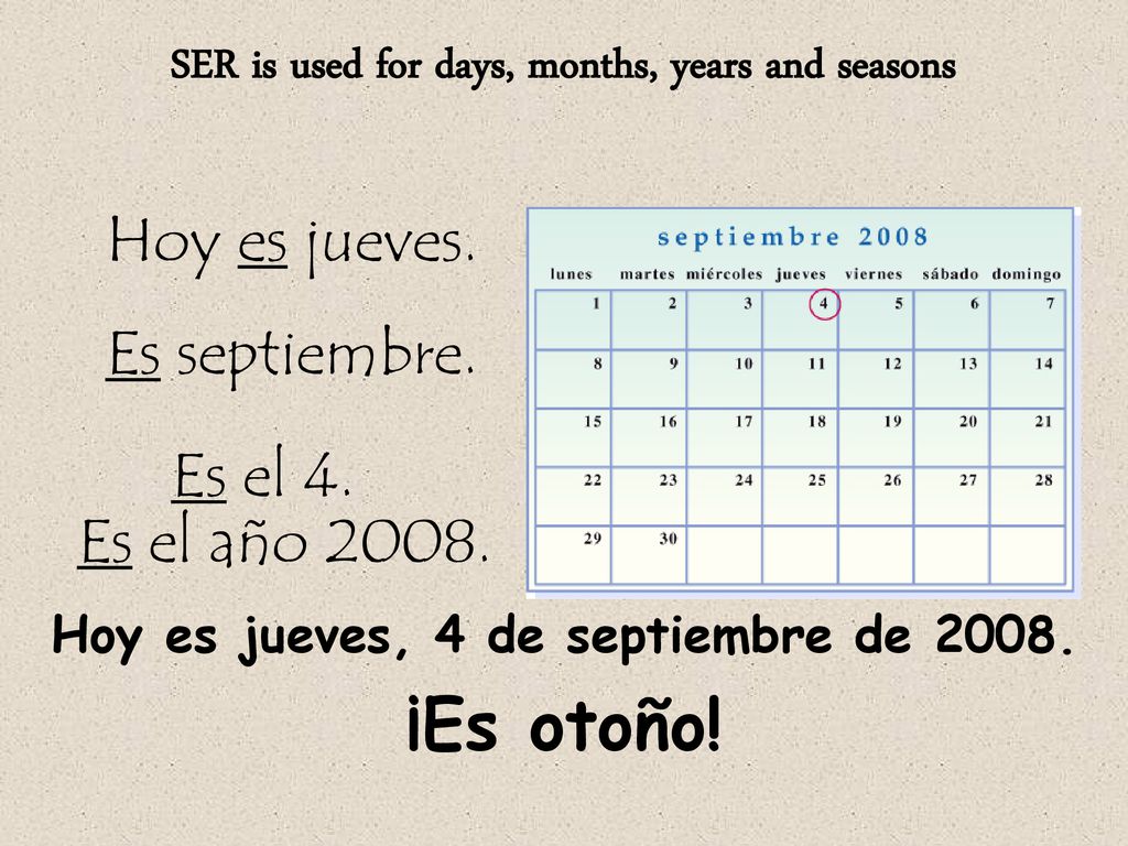SER is used for days, months, years and seasons