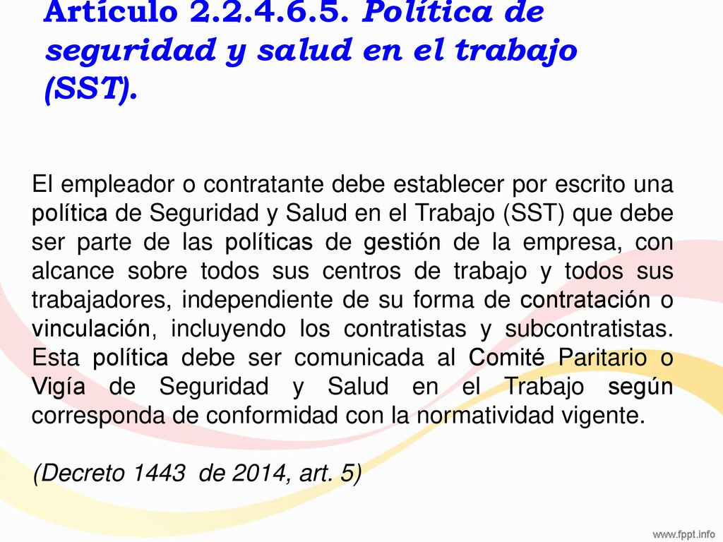 Artículo Política de seguridad y salud en el trabajo (SST).