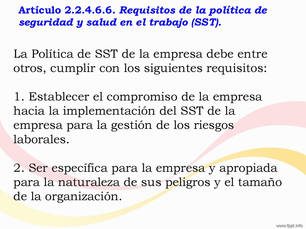 Artículo Requisitos de la política de seguridad y salud en el trabajo (SST).