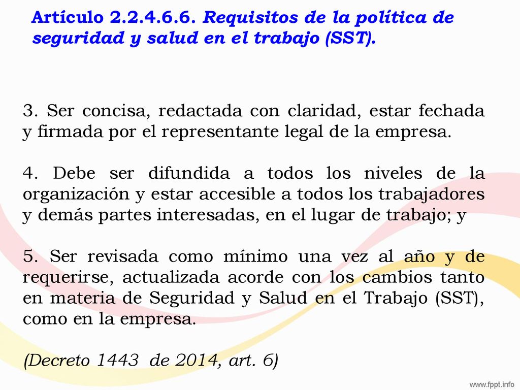 Artículo Requisitos de la política de seguridad y salud en el trabajo (SST).