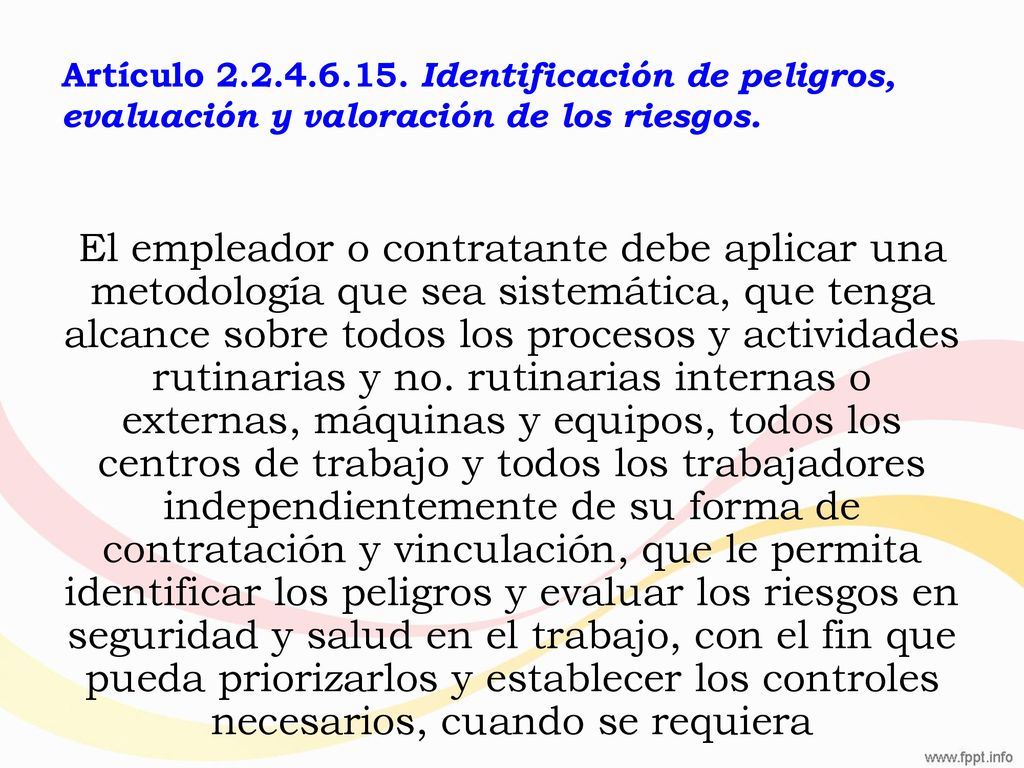 Artículo Identificación de peligros, evaluación y valoración de los riesgos.