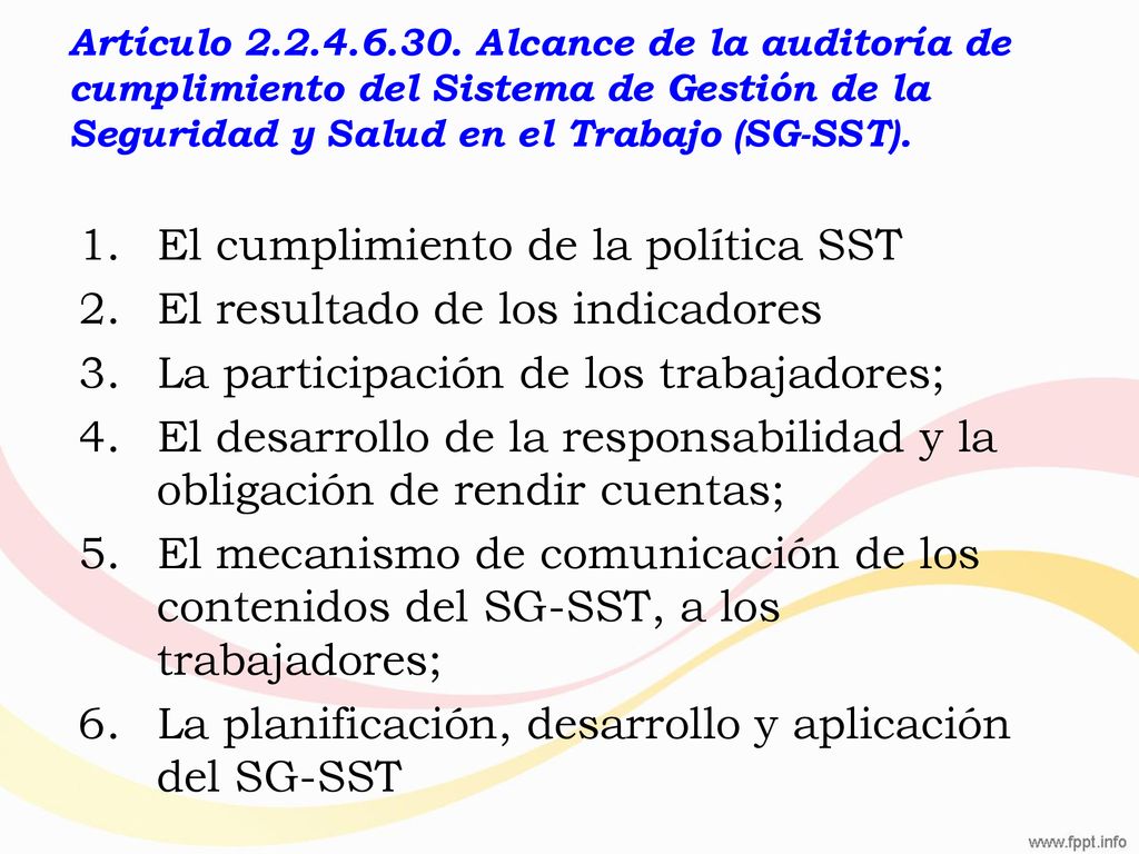 Artículo Alcance de la auditoría de cumplimiento del Sistema de Gestión de la Seguridad y Salud en el Trabajo (SG-SST).
