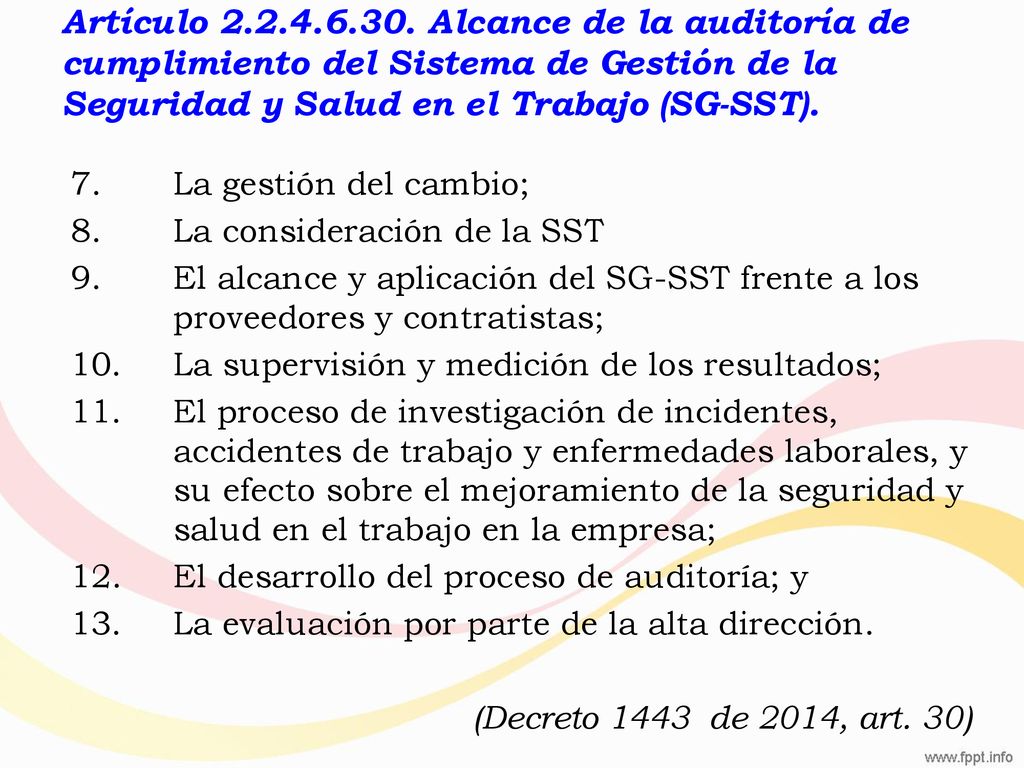 Artículo Alcance de la auditoría de cumplimiento del Sistema de Gestión de la Seguridad y Salud en el Trabajo (SG-SST).