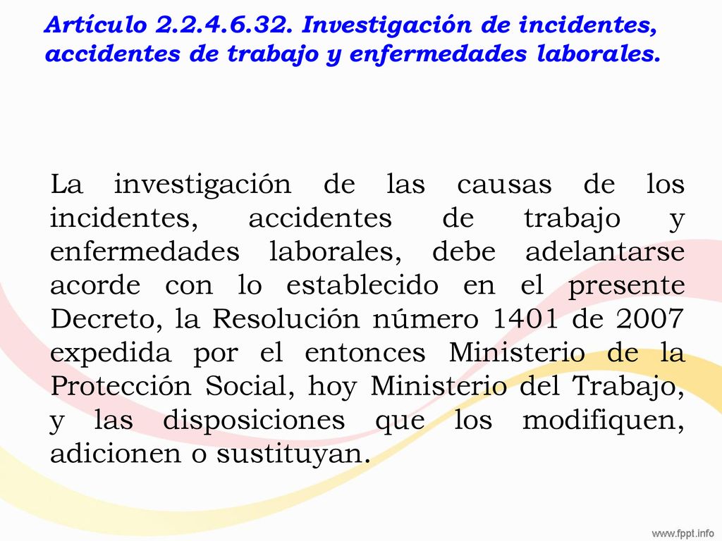 Artículo Investigación de incidentes, accidentes de trabajo y enfermedades laborales.