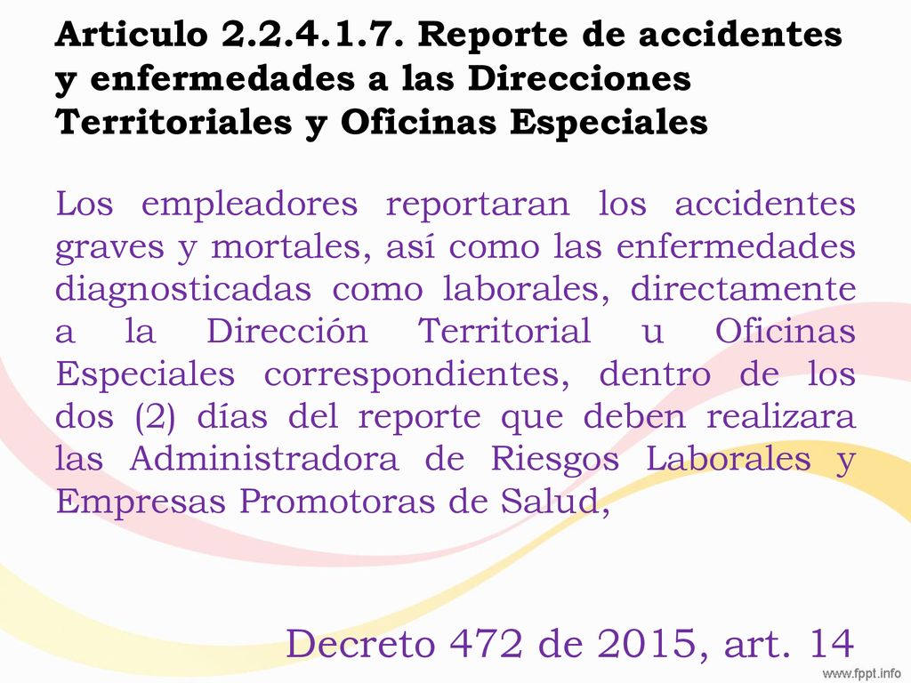 Articulo Reporte de accidentes y enfermedades a las Direcciones Territoriales y Oficinas Especiales