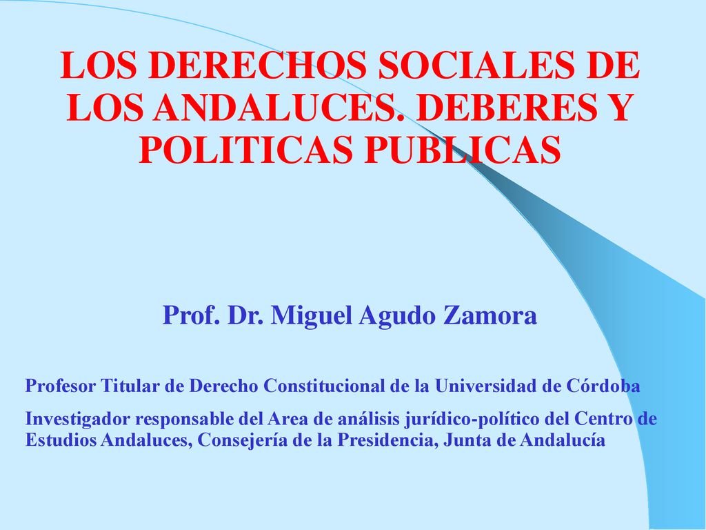 LOS DERECHOS SOCIALES DE LOS ANDALUCES. DEBERES Y POLITICAS PUBLICAS