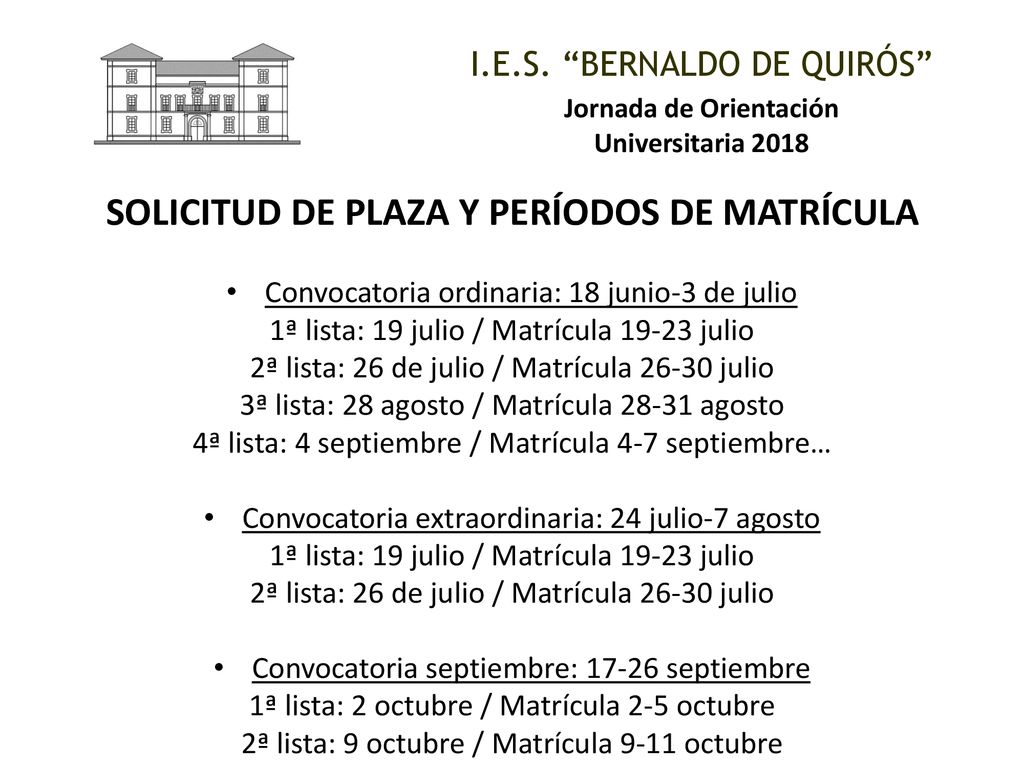 Jornada de Orientación SOLICITUD DE PLAZA Y PERÍODOS DE MATRÍCULA