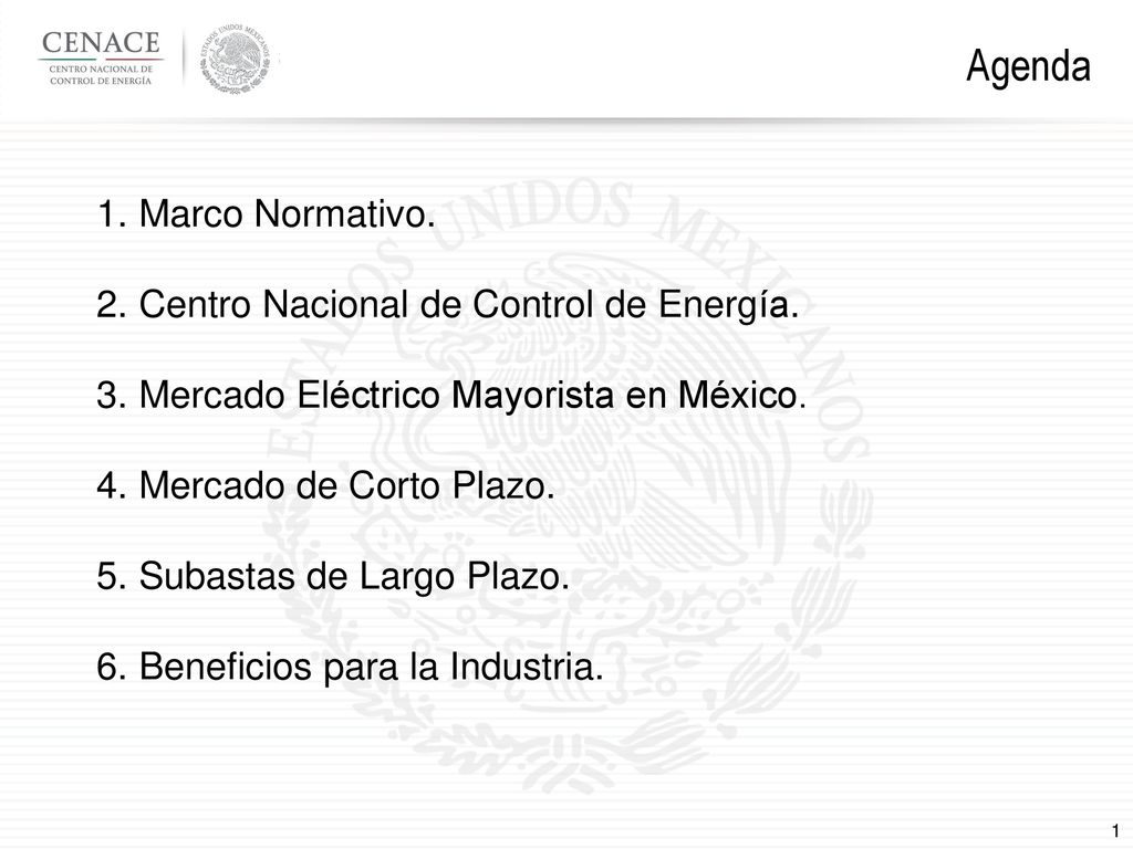 Agenda Marco Normativo. Centro Nacional de Control de Energía.