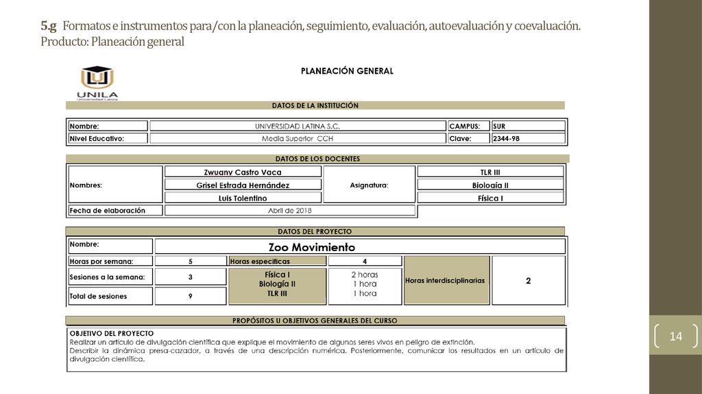 5.g Formatos e instrumentos para/con la planeación, seguimiento, evaluación, autoevaluación y coevaluación.
