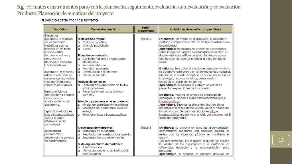 5.g Formatos e instrumentos para/con la planeación, seguimiento, evaluación, autoevaluación y coevaluación.