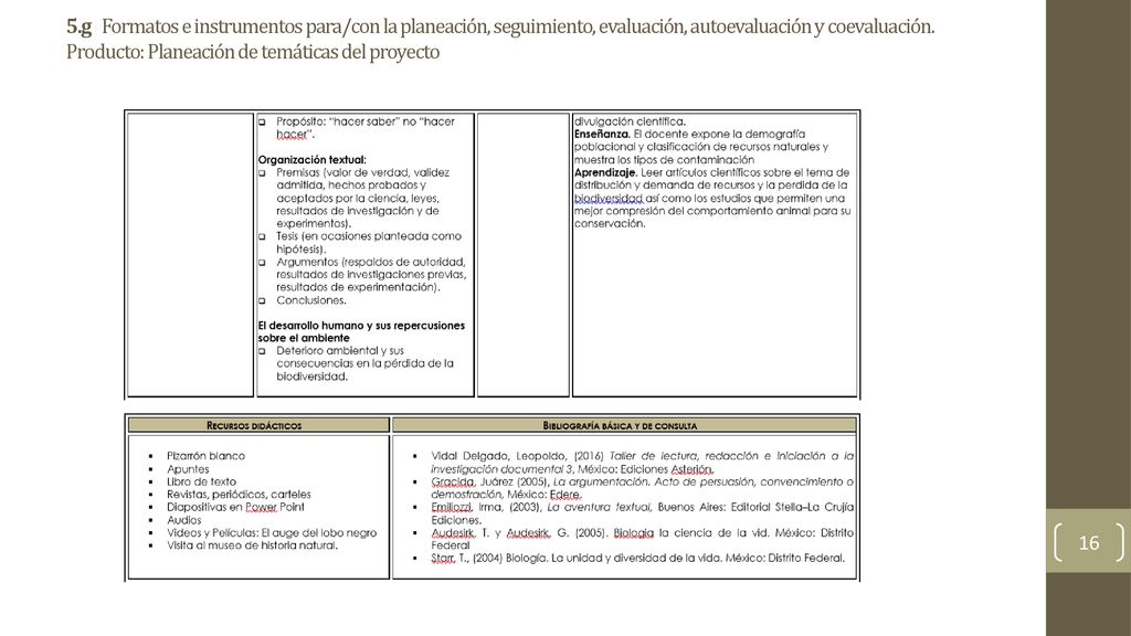 5.g Formatos e instrumentos para/con la planeación, seguimiento, evaluación, autoevaluación y coevaluación.