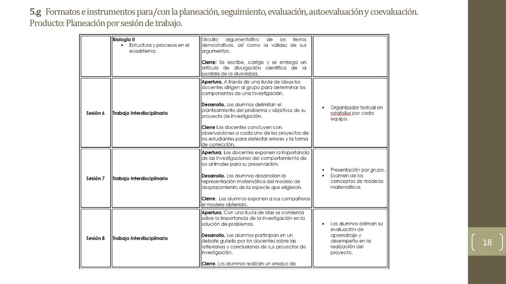 5.g Formatos e instrumentos para/con la planeación, seguimiento, evaluación, autoevaluación y coevaluación.