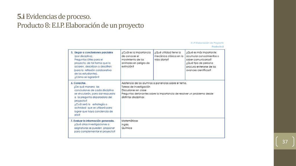 5. i Evidencias de proceso. Producto 8: E. I. P