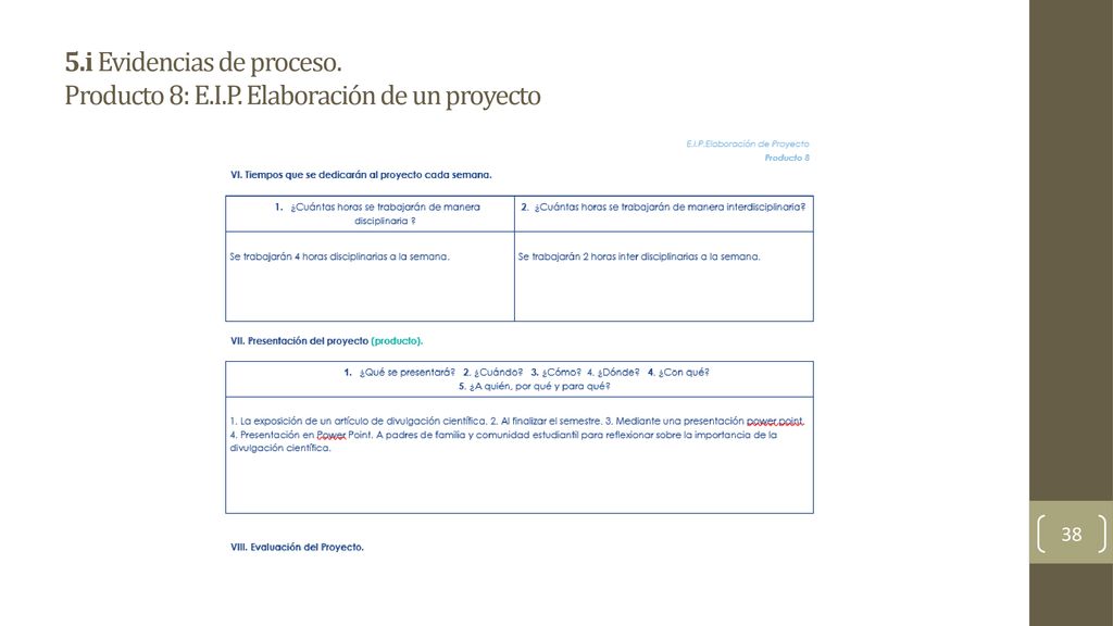 5. i Evidencias de proceso. Producto 8: E. I. P