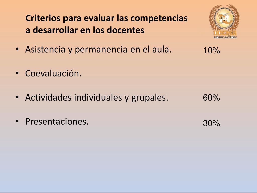 Criterios para evaluar las competencias a desarrollar en los docentes